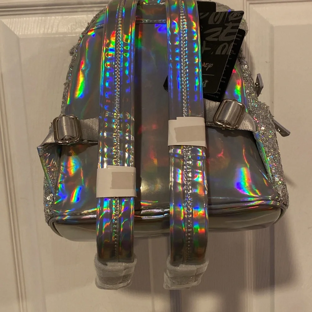 BNWT LOUNGEFLY DISNEY Mickey Minnie Mouse Silver Sequin Backpack - Picture 9 of 10